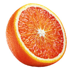 Wall Mural - Ripe half of blood red orange citrus fruit isolated on transparent background. Full depth of field.