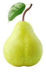 Poster - Green yellow pear fruit with leaf isolated on transparent background