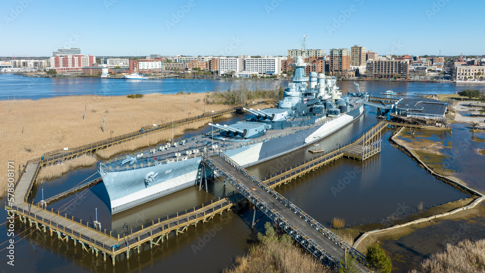 Aerial view of the USS North Carolina Battleship. Stock Photo | Adobe Stock