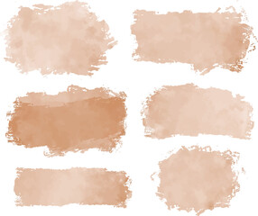 Wall Mural - Set of different watercolor peach and brown, ink paint brush strokes. Artistic design elements, grungy background vector illustration