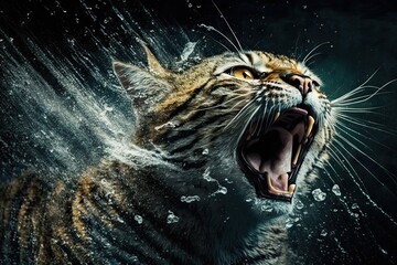 Wall Mural - outlandish stripes, striking roar: an adventurous picture depicting a fantastic feline generative ai