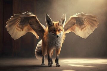 Wall Mural - unbeatable strength: a fox with wings proving his limitless potential generative ai