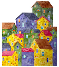 Little Watercolor Hand Drawn Houses