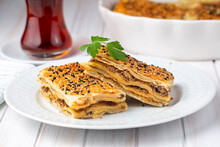 Traditional Delicious Turkish Cuisine, Turkish Food; Handmade Mince Pie, Turkish Name; Kayseri Tandir Boregi, Tandir Boregi