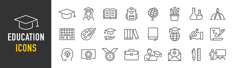 education web icons in line style. school, university, success, academic, textbook, distance learnin