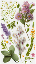 Vertical Spring Spring Time Vertical Illustration Lilac And Yellow Wildflowers On A White Background Generative AI