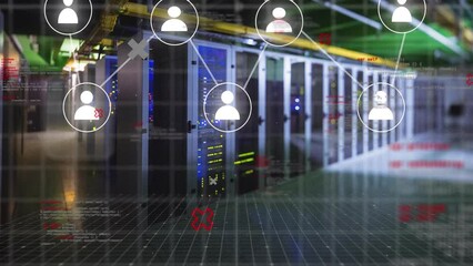 Poster - Animation of digital icons, servers and data processing