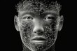 © VisualProduction - 3D render of wireframe human face front view isolated on black background. Generative AI