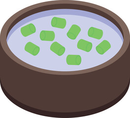 Sticker - Chives soup icon isometric vector. Fresh onion. Agriculture plant
