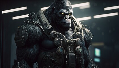 cyberpunk gorilla mercenary digital art illustration, Generative AI