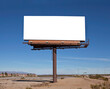 © trekandphoto - Large blank billboard with desert background and center cut out.