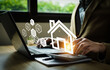 © Sutthiphong - real estate investment concept, buy house, location, energy efficiency rating and property value, Real estate online on virtual screens. home search, land price, property tax, real estate market