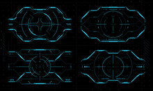 HUD Aim Control Target Frames, UI Interface Of Digital Futuristic Technology, Vector Viewfinder Screen. HUD Aim Control Target Borders For Cyber Space Game Or Dashboard Display With Virtual Hologram