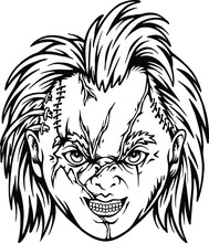 Horror Dolls Zombie Head Monochrome Vector Illustrations For Your Work Logo, Merchandise T-shirt, Stickers And Label Designs, Poster, Greeting Cards Advertising Business Company Or Brands