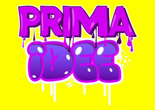 German words for Prima Idee means Awesome Idea. Graffiti tag. Abstract modern street art decoration performed in urban painting style.