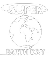 Fototapete - One continuous line of Super Earth Day word. Thin Line Illustration vector concept. Contour Drawing Creative ideas.