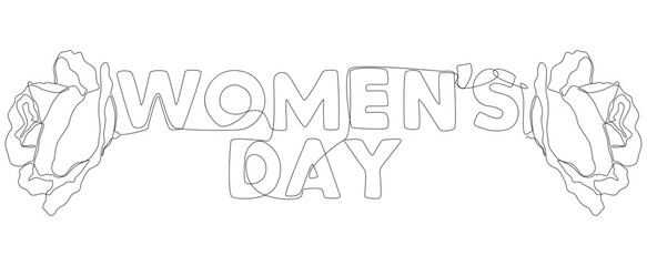 Fototapete - One continuous line of Women's Day word with flower. Thin Line Illustration vector concept. Contour Drawing Creative ideas.