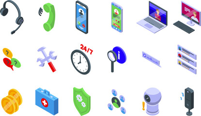 Sticker - Call a consultant icons set isometric vector. Service support. Center customer