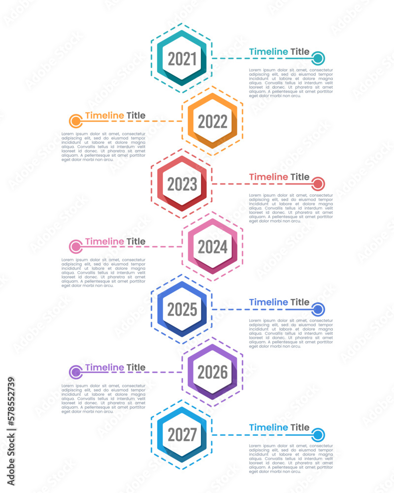 7 hexagon infographic timeline for success. 7th anniversary. Vector ...