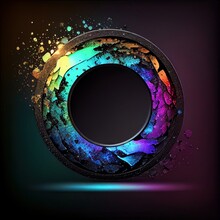An Empty Colorful Stonelike Circle Frame On Solid Background. Natural Rock Texture, Northern Light Colors. Ai Generated Abstract Illustration With A Circle Frame Made Of Vivid Stone.