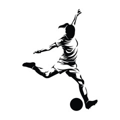 Wall Mural - Silhouette woman soccer player vector illustration on white background.