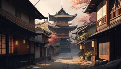 Wall Mural - Breathtaking ancient city landscape of Japan, Japan in imagination, Generative Ai	
