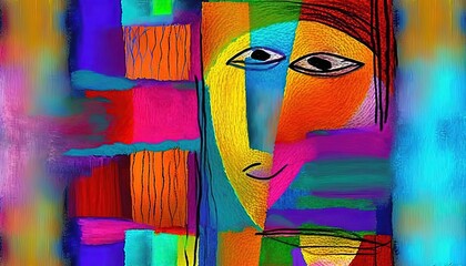 Wall Mural - artistic illustration of abstract surreal face in colorful them idea for funky modern background wallpaper Generative Ai	
