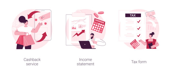 Poster - financial balance documents abstract concept vector illustration set. cashback service, income state