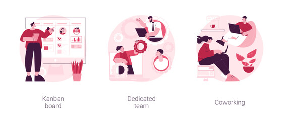 Poster - Project workflow abstract concept vector illustration set. Kanban board, dedicated team, coworking for freelancers, agile project management, scrum meeting, IT outsource abstract metaphor.