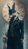 Fototapeta Na ścianę - Steampunk Easter Bunny with Suit created with Generative AI Technology