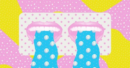 Wall Mural - Modern collage loop animation. Funny mouth positive emotions
