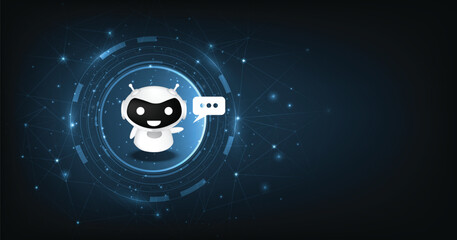 Aufkleber - Concept of a chatbot. cartoon cute white robot on a dark blue background. robot assistant online consultant. 3d illustration on dark blue background.	