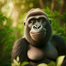 Happy Smiling Gorilla At The Forest. Generative AI