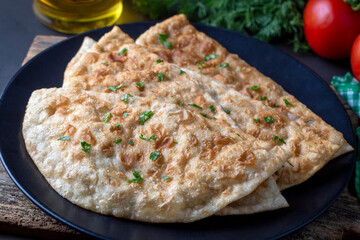 Wall Mural - Traditional fried D pastry from Turkish cuisine. Turkish name; D borek or Ci borek