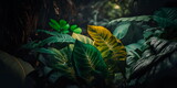 Fototapeta Sypialnia - Lush green foliage in a tropical rainforest Generative AI