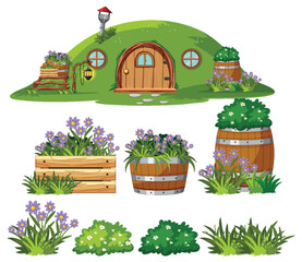 Wall Mural - Hobbit house with outdoor plant element