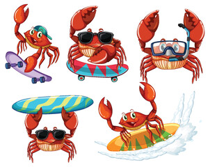 Wall Mural - Funny Crab Cartoon Characters in Summer Theme