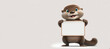 smile otter cute character holding white blank sign on white background, generative ai