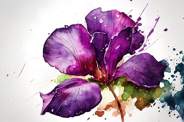 Watercolor Purple flower petal, art style. Generative Ai