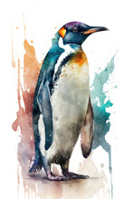 Illustration Emperor Penguin In Watercolor. Animal On A White Background, Generative AI