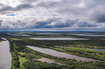 Wall Mural - Aerial view of Timan tundra in Barents Sea coastal area