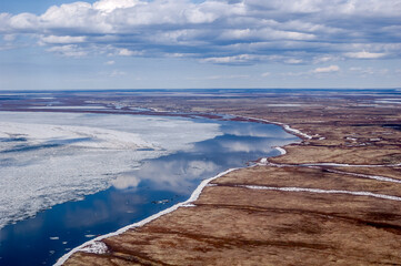 Wall Mural - Aerial view of Timan tundra in Barents Sea coastal area