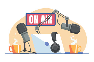 Podcast vector illustration. Radio broadcast vector illustration.
