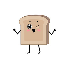 Wall Mural - Cute kawaii a piece of bread. Cartoon character toast. Vector illustration isolated on white background