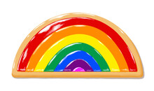 Sugar Cookie With Colourful Rainbow Glazing Decoration - Transparent Background Png Food Illustration - St Patricks Rainbow Dessert - Pride Lgbtq Sweet Shiny Cookie Clipart