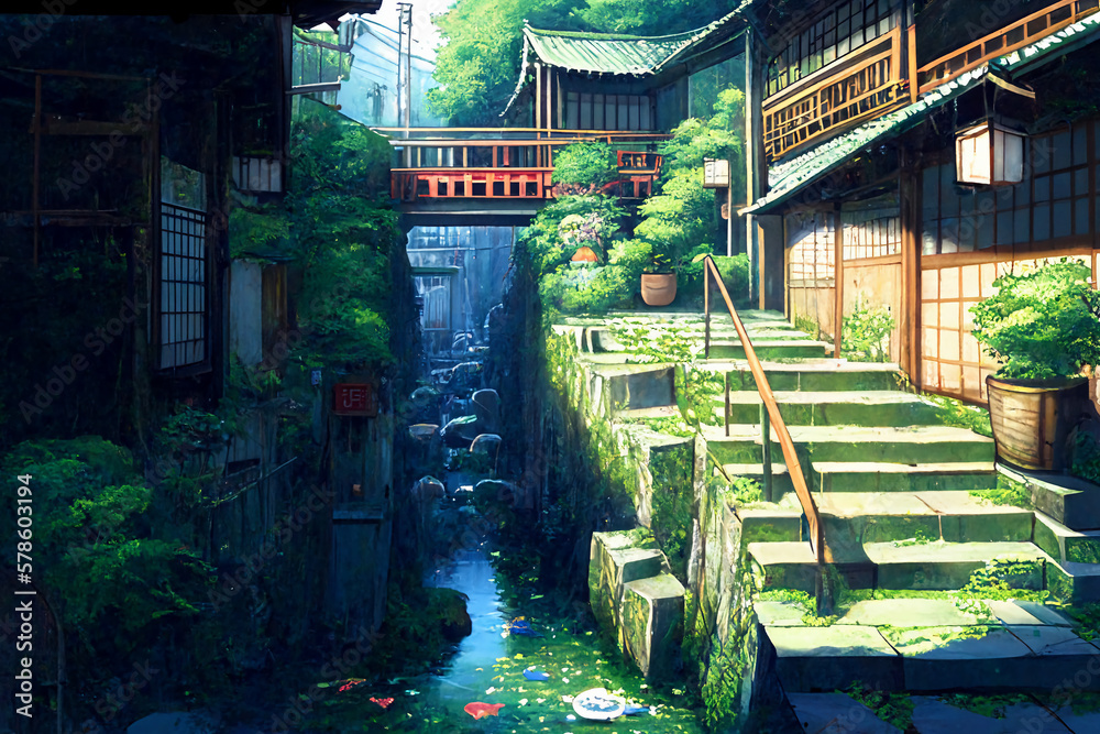 和風の風景画です。 59eadf1f52d26e01a75f41ddb6a4fd