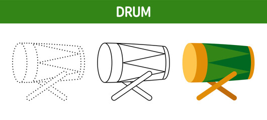 Canvas Print - Drum tracing and coloring worksheet for kids