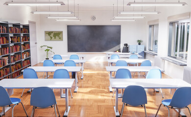 Wall Mural - empty classroom with library