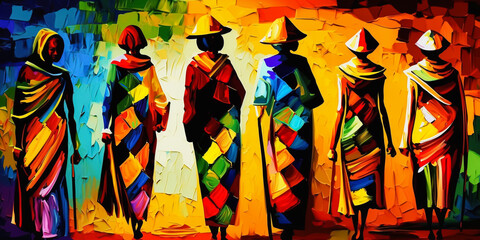 abstract painting concept. colorful art of an african women. african culture. generative ai.