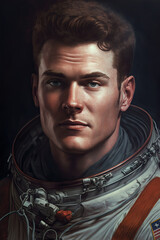 Wall Mural - portrait of a male astronaut in a spacesuit. Generative AI